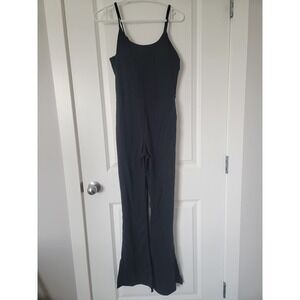 Sage Collective Black Flare Leg Jumpsuit Sleeveless Athleisure Yoga Bodysuit M